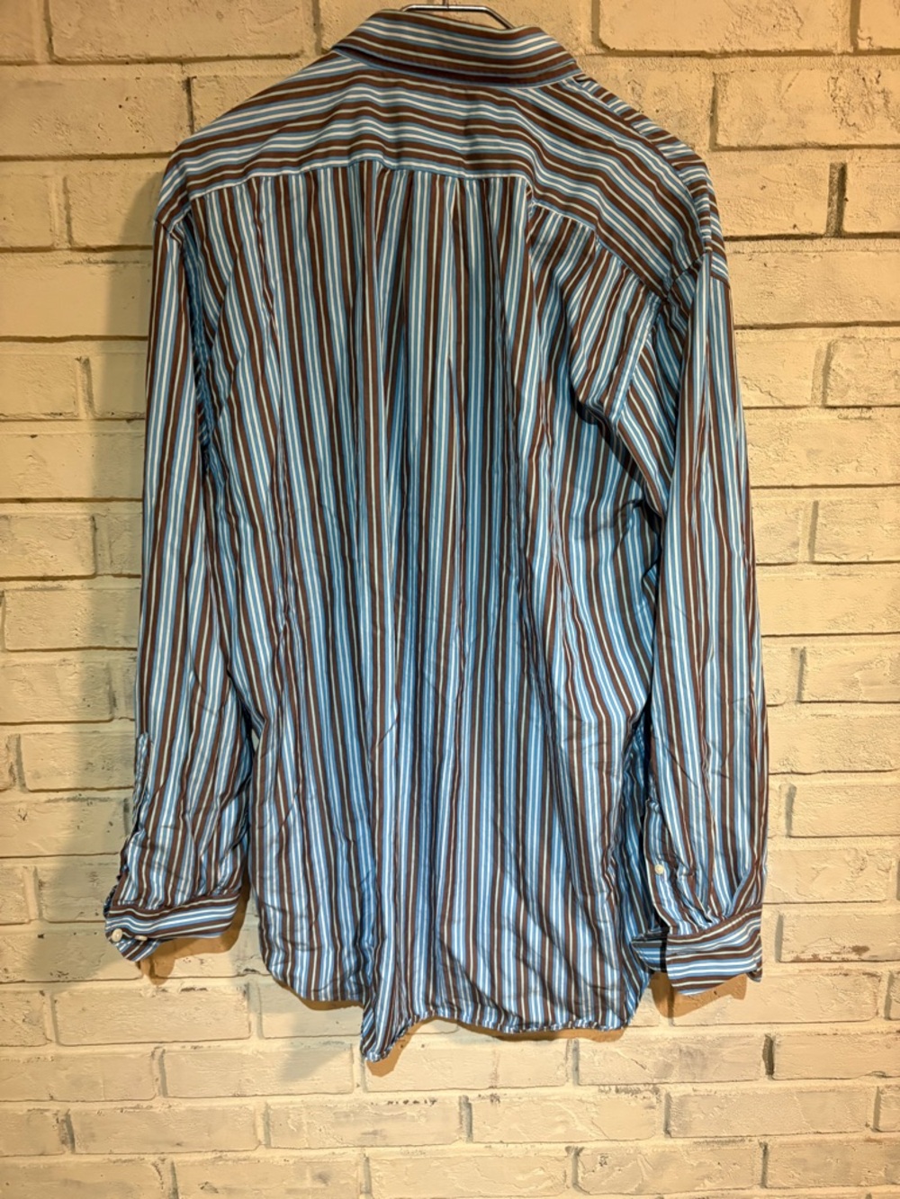 Peter Millar XL Men's Blue and Brown Striped Button-Down Shirt no flaws - Picture 2 of 6